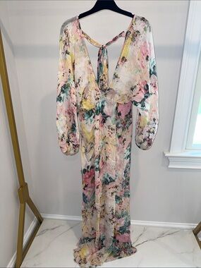 HEMANT & NANDITA Floral Maxi Dress in Pink, Yellow, Green